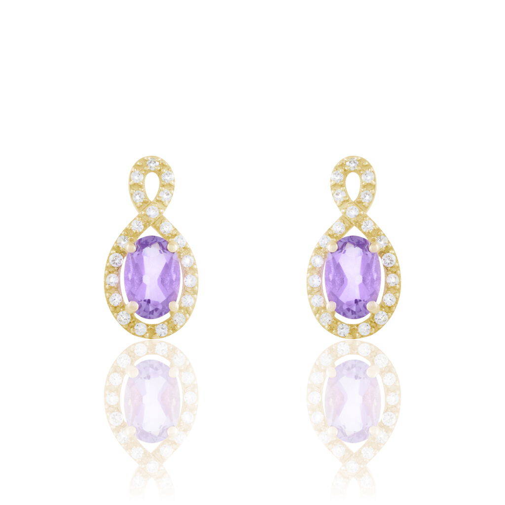 Boucles D'oreilles Pendantes Passion Or Jaune Amethyste Et Oxyde - Pendantes Femme | Marc Orian