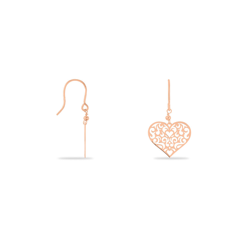Boucles D'oreilles Pendantes Albizia Coeur Dentelle Or Rose - Pendantes Femme | Marc Orian