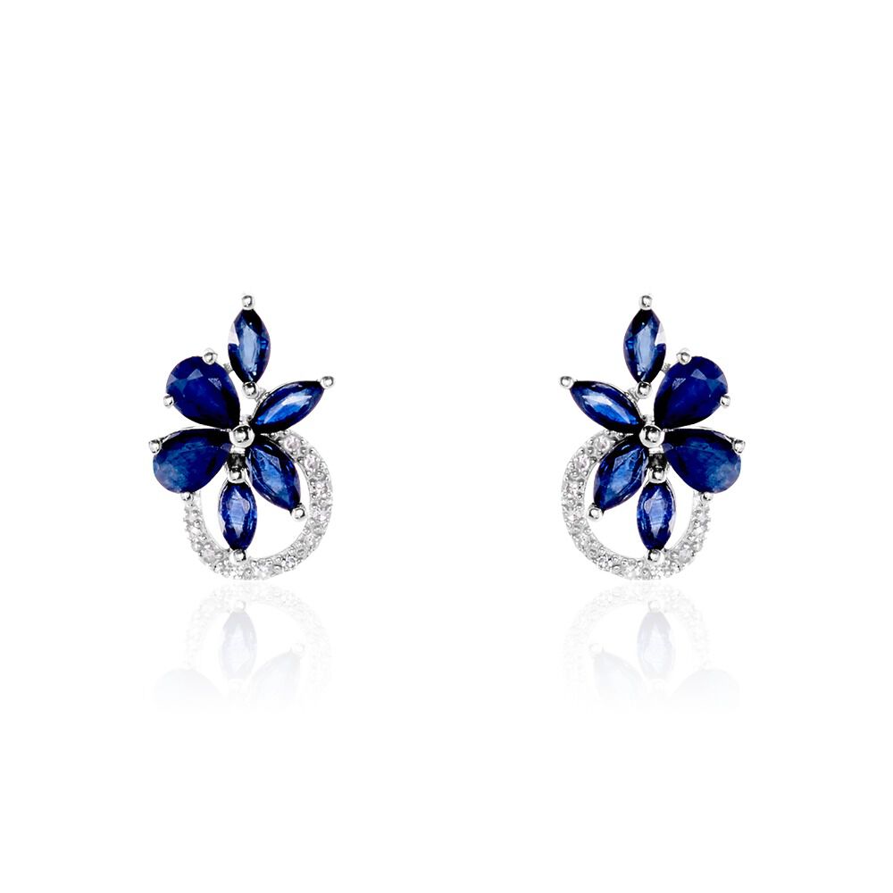 Boucles D'oreilles Puces Bouquet Or Blanc Saphir Et Diamant - Puces Femme | Marc Orian