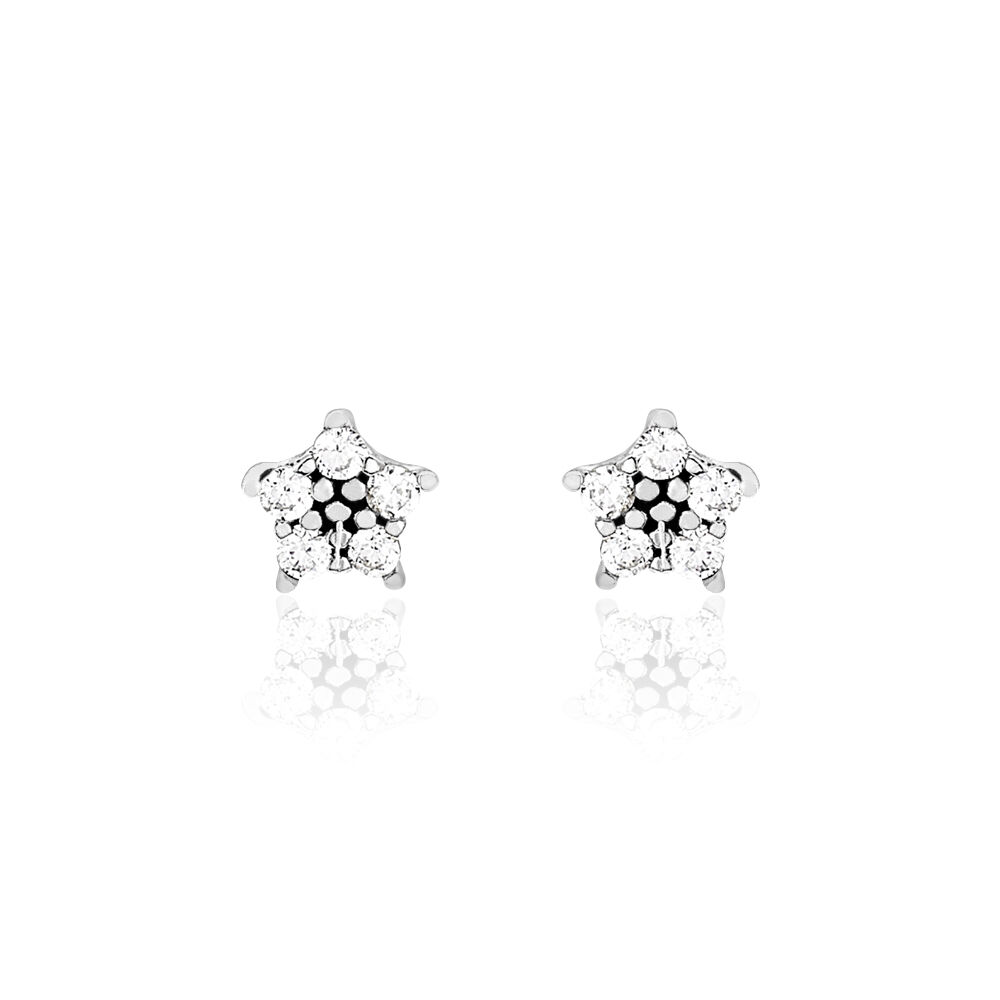Boucles D'oreilles Puces Elais Etoile Or Blanc Oxyde De Zirconium - Puces Famille | Marc Orian