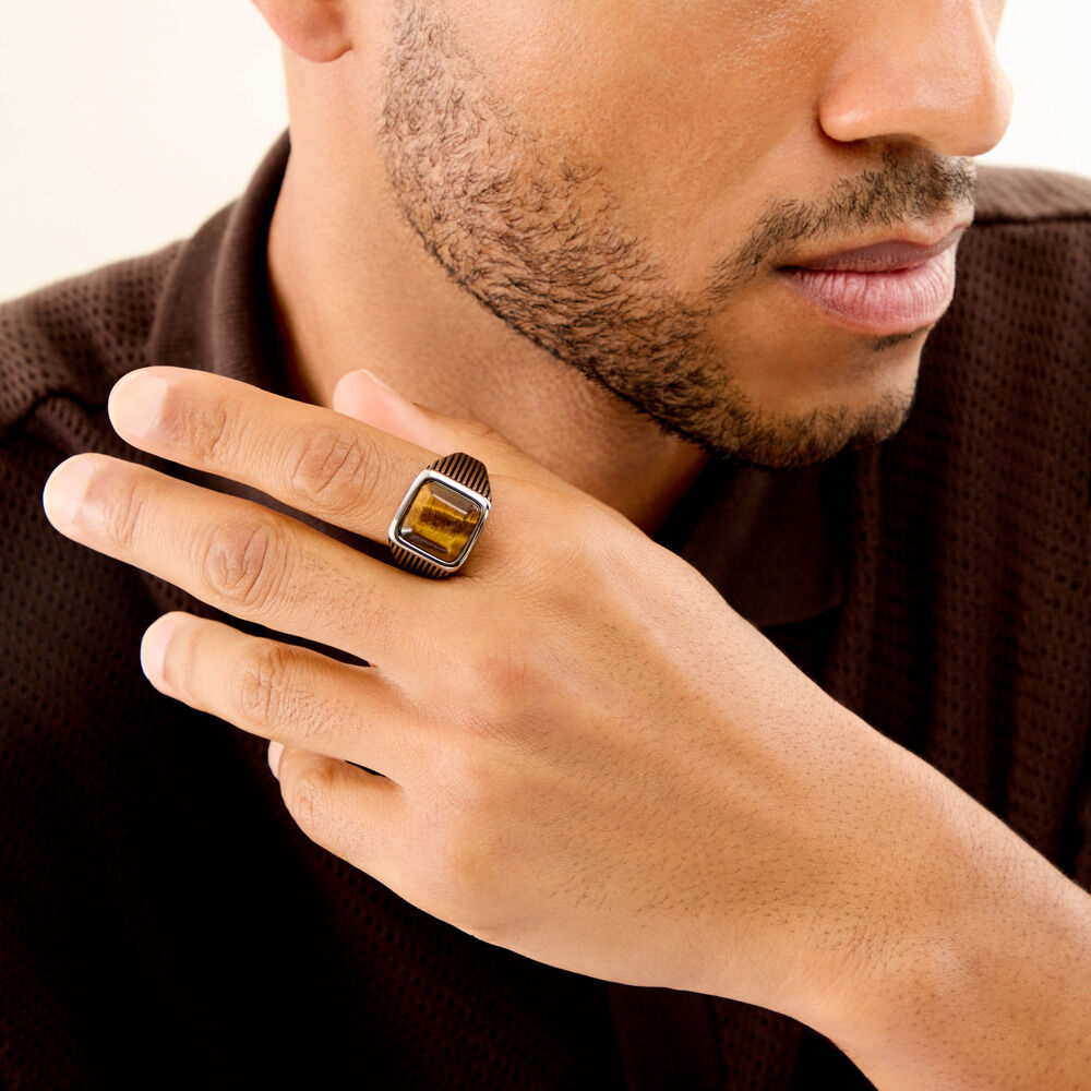 Bague Alaric Acier Blanc Oeil De Tigre - Bijoux fantaisie Homme | Marc Orian