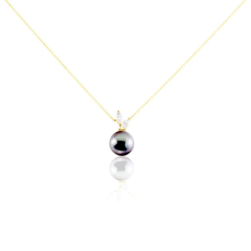 Collier Giuseppe Or Jaune Perle De Tahiti Oxyde Zirconium - Colliers avec pierres Femme | Marc Orian