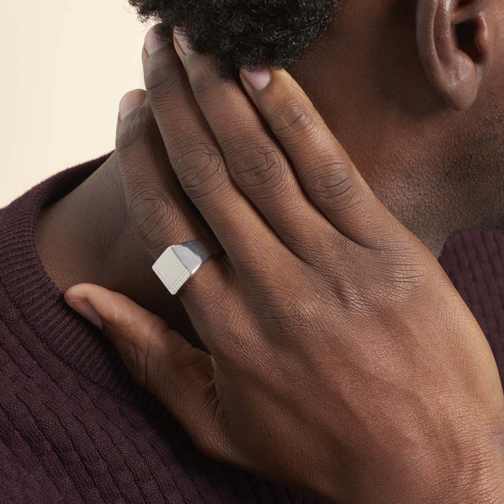 Chevalière Cillian Argent Blanc - Bijoux personnalisés Homme | Marc Orian