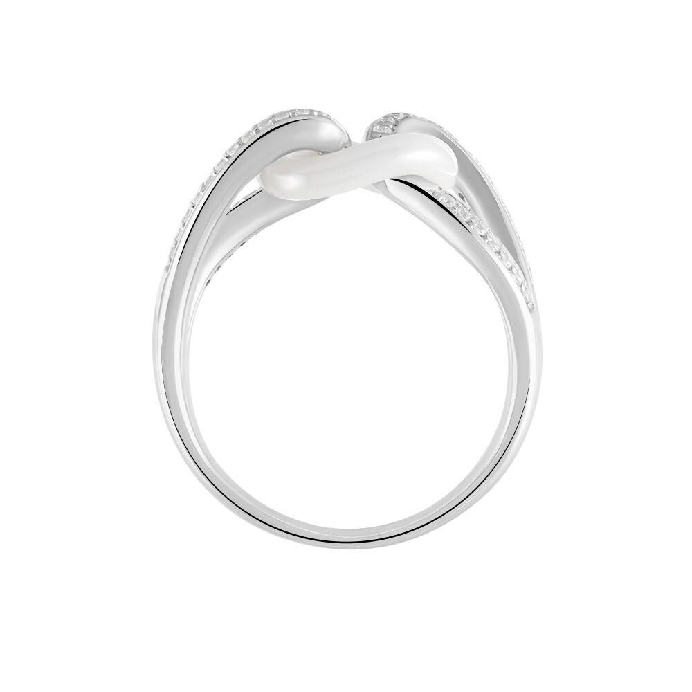 Bague Link Argent Blanc C&eacute;ramique Et Oxyde De Zirconium - Bagues avec pierre Femme | Marc Orian