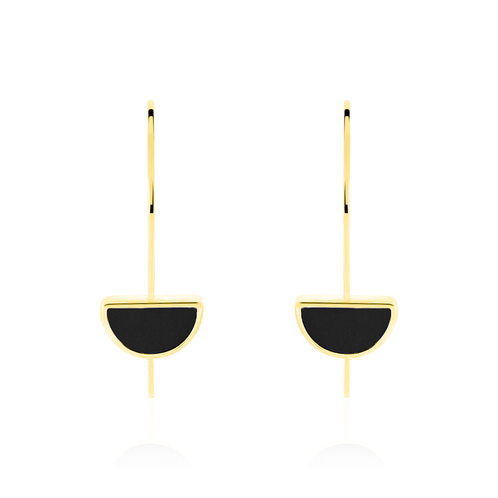 Boucles D'oreilles Pendantes Florica Or Jaune Onyx - Pendantes Femme | Marc Orian