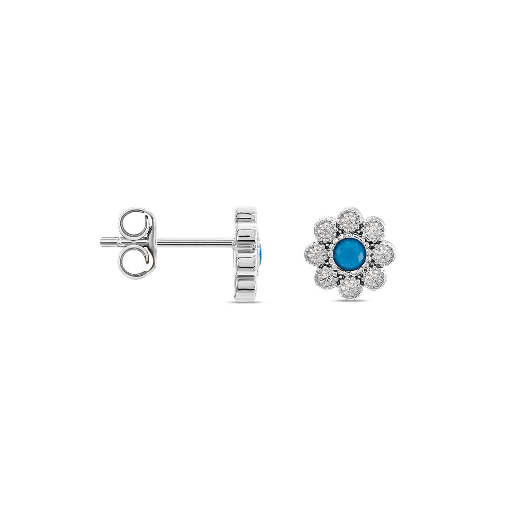 Boucles D'oreilles Puces Aurel Argent Blanc Turquoise Oxyde - Puces Femme | Marc Orian