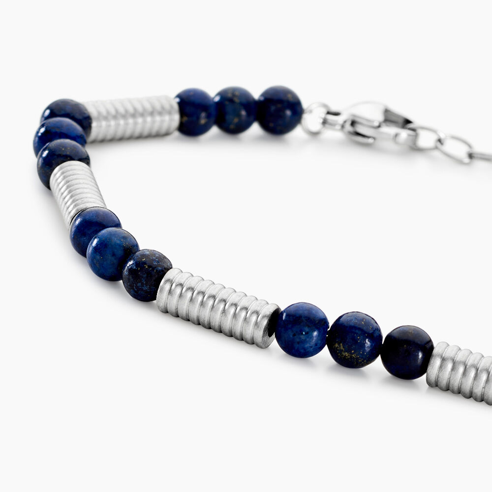Bracelet Olek Acier Blanc Lapis Lazuli - Bracelets chaînes Homme | Marc Orian