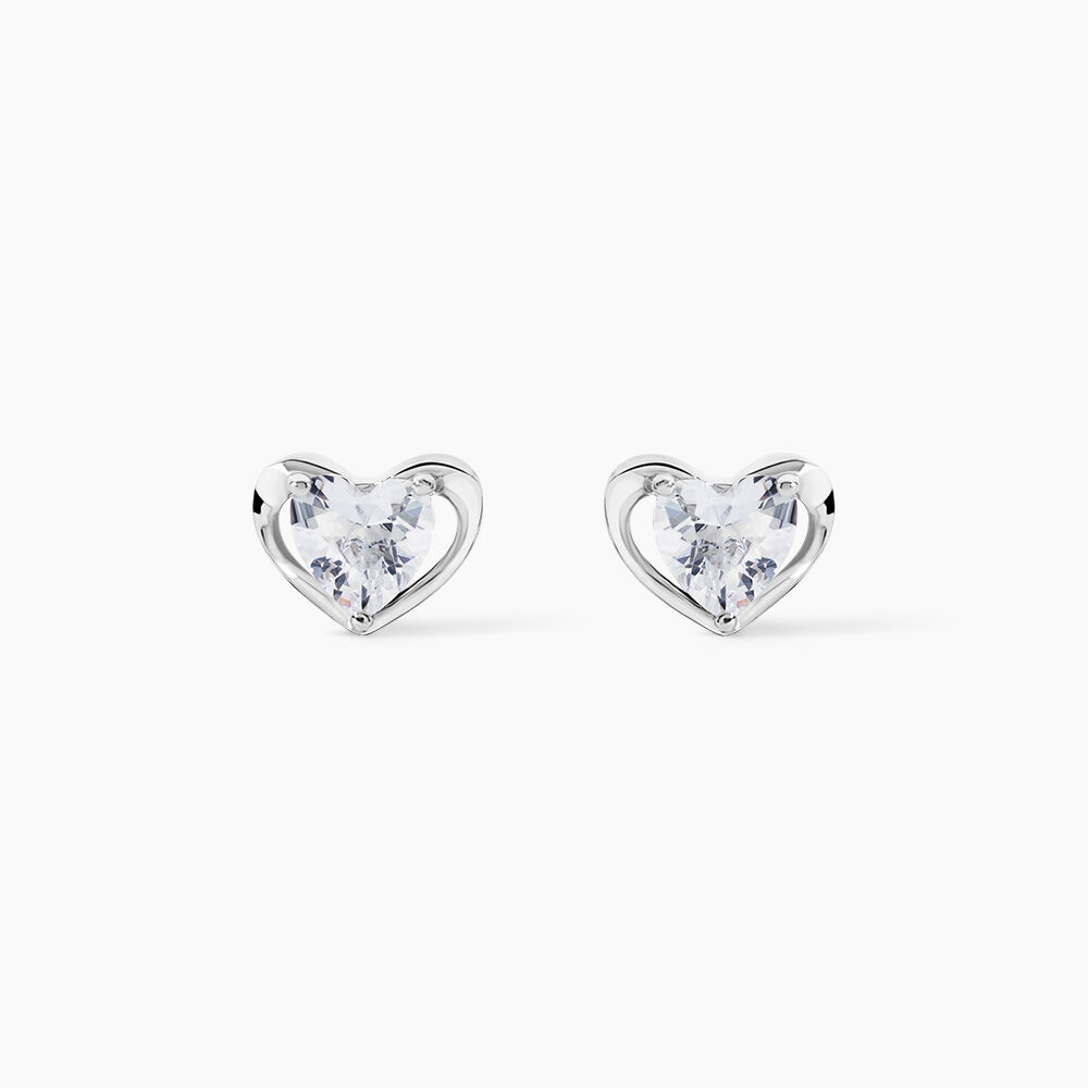 Boucles D'oreilles Puces Daria Coeur Plein Or Blanc Oxyde De Zirconium - Puces Femme | Marc Orian