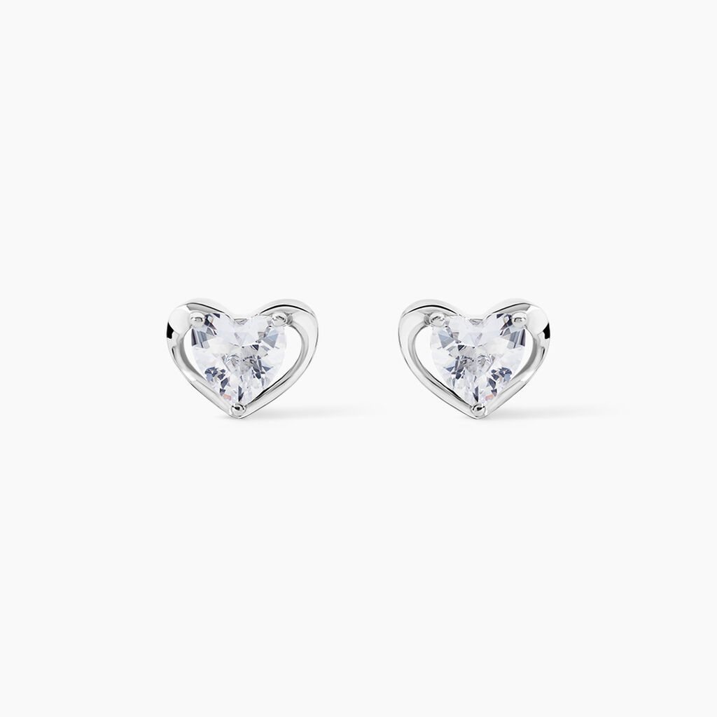Boucles D'oreilles Puces Daria Coeur Plein Or Blanc Oxyde De Zirconium - Puces Femme | Marc Orian
