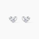 Boucles D'oreilles Puces Daria Coeur Plein Or Blanc Oxyde De Zirconium - Puces Femme | Marc Orian