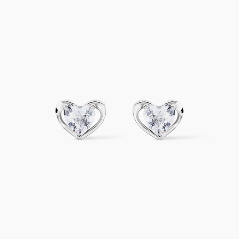 Boucles D'oreilles Puces Daria Coeur Plein Or Blanc Oxyde De Zirconium - Puces Femme | Marc Orian