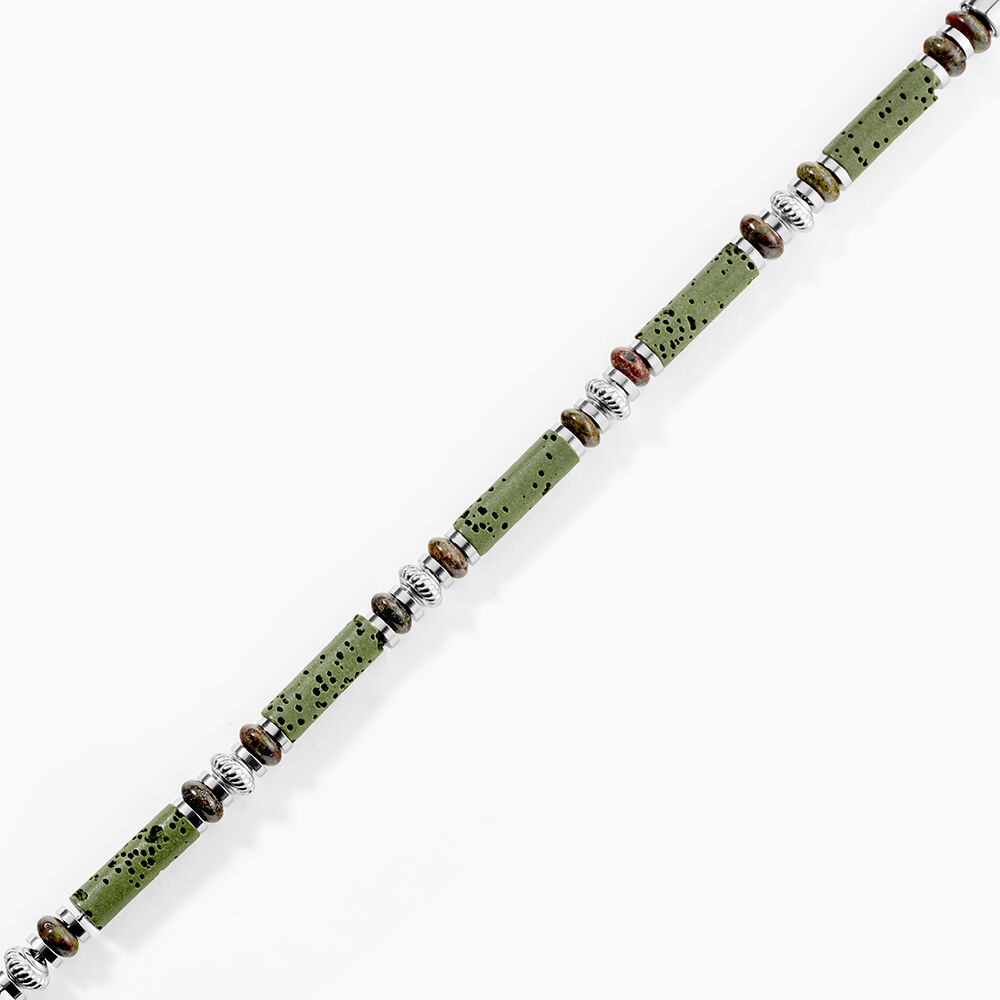 Bracelet Naturel Acier Blanc Jaspe Africain Pierre De Lave - Bracelets cha&icirc;nes Homme | Marc Orian