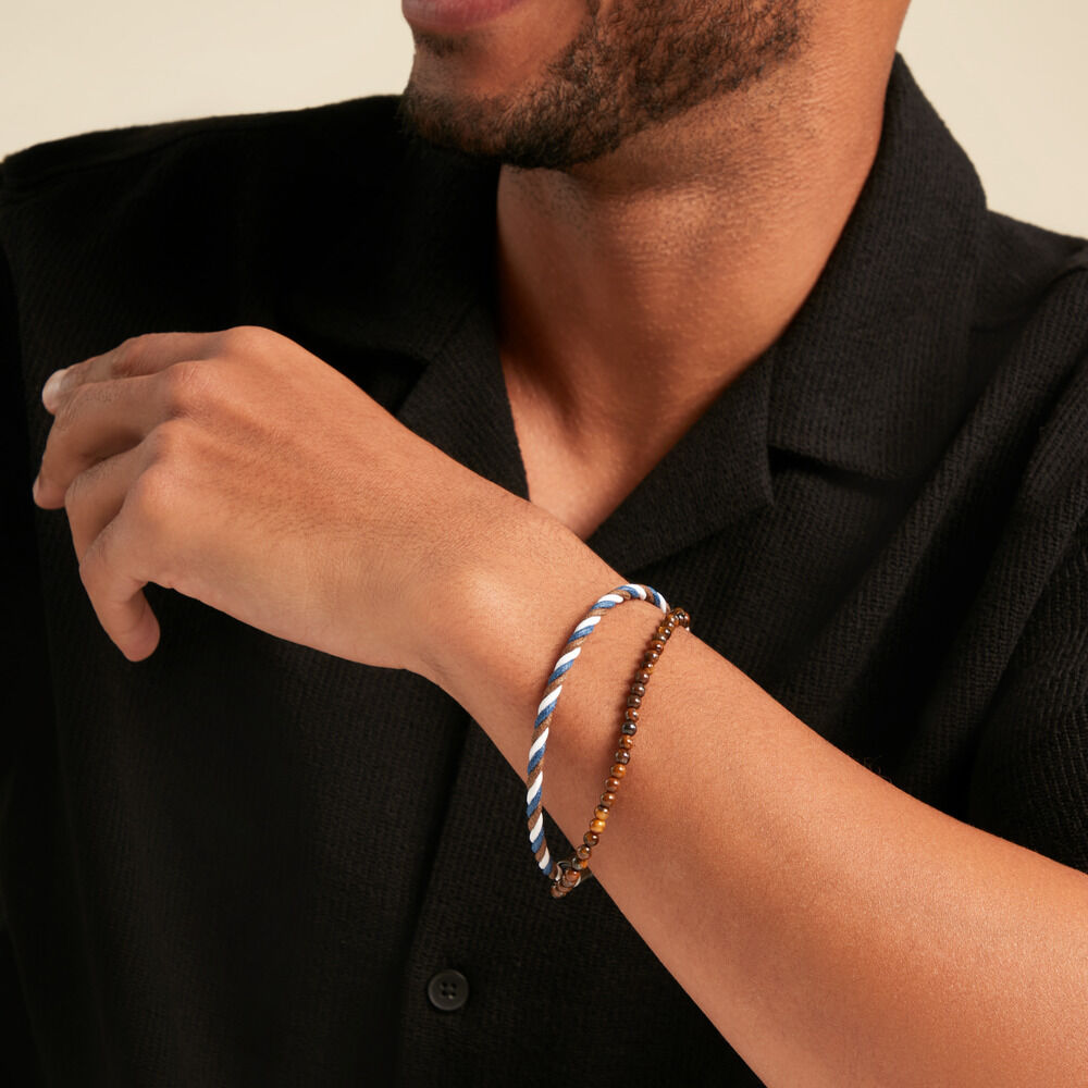 Bracelet Jourdan Renatus Acier Argenté Oeil De Tigre - Bracelets mailles Homme | Marc Orian