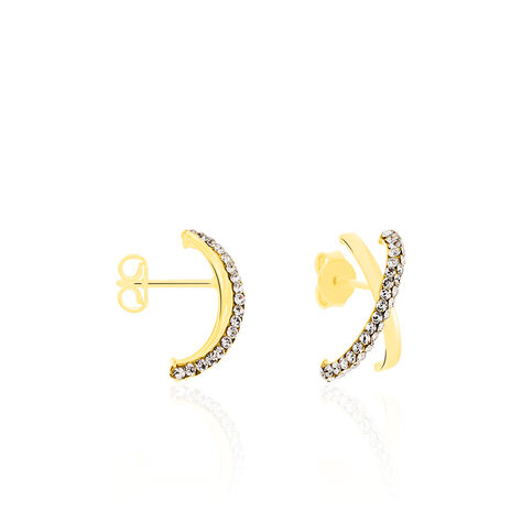 Créoles Bleona Croisees Or Jaune Strass - Boucles d'oreilles Créoles Femme | Marc Orian