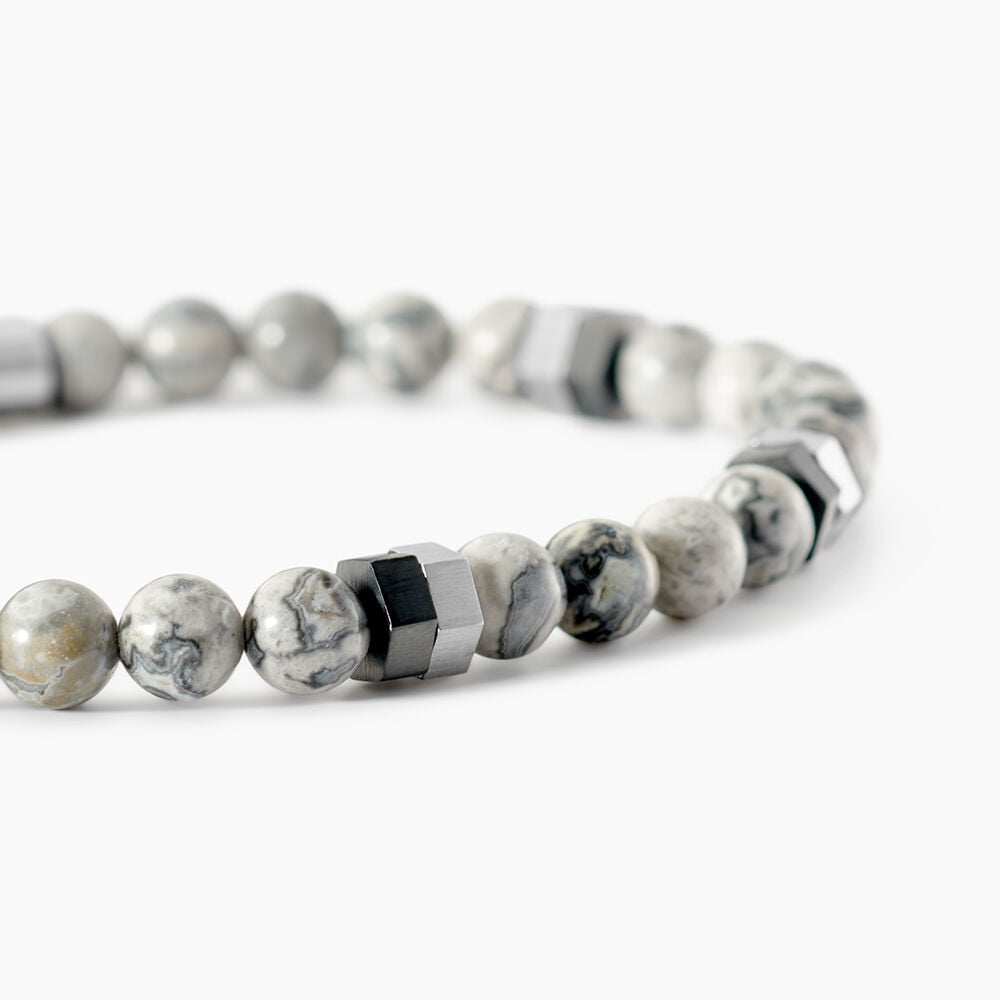 Bracelet Jourdan Acier Blanc Jaspe Africain - Bracelets cha&icirc;nes Homme | Marc Orian