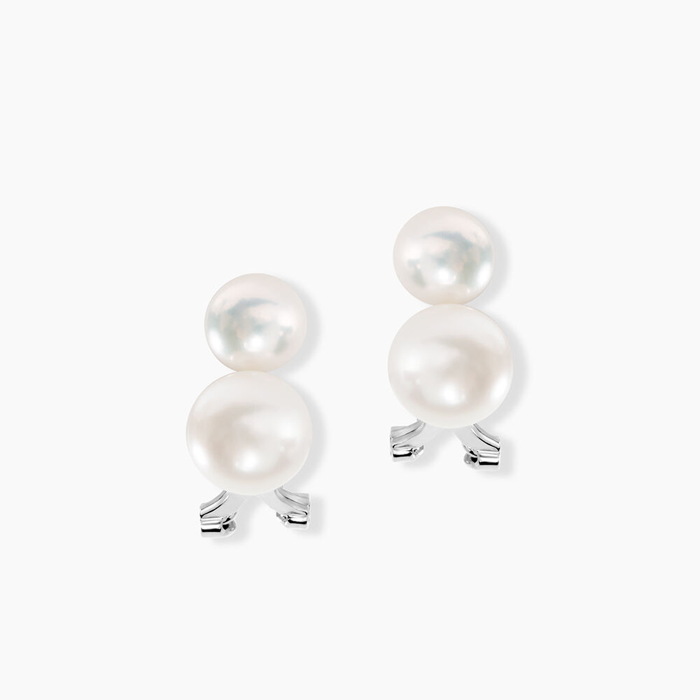 Boucles D'oreilles Clips Argent Blanc Viano Perles Oxydes - Puces Femme | Marc Orian