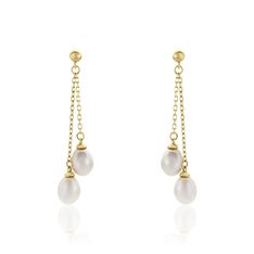 Boucles D'oreilles Pendantes Carrine 2 Fils Or Jaune Perle De Culture - Boucles d'oreilles Pendantes Femme | Marc Orian