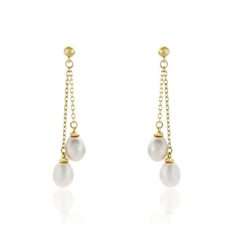 Boucles D'oreilles Pendantes Carrine 2 Fils Or Jaune Perle De Culture - Boucles d'oreilles Pendantes Femme | Marc Orian