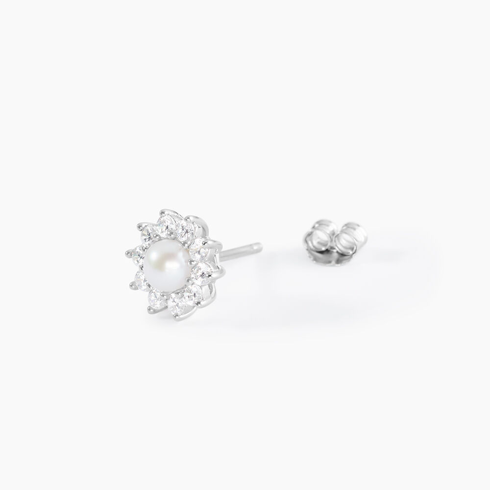 Boucles D'oreilles Puces Argent Blanc Cheri Perle De Culture Oxydes - Puces Femme | Marc Orian