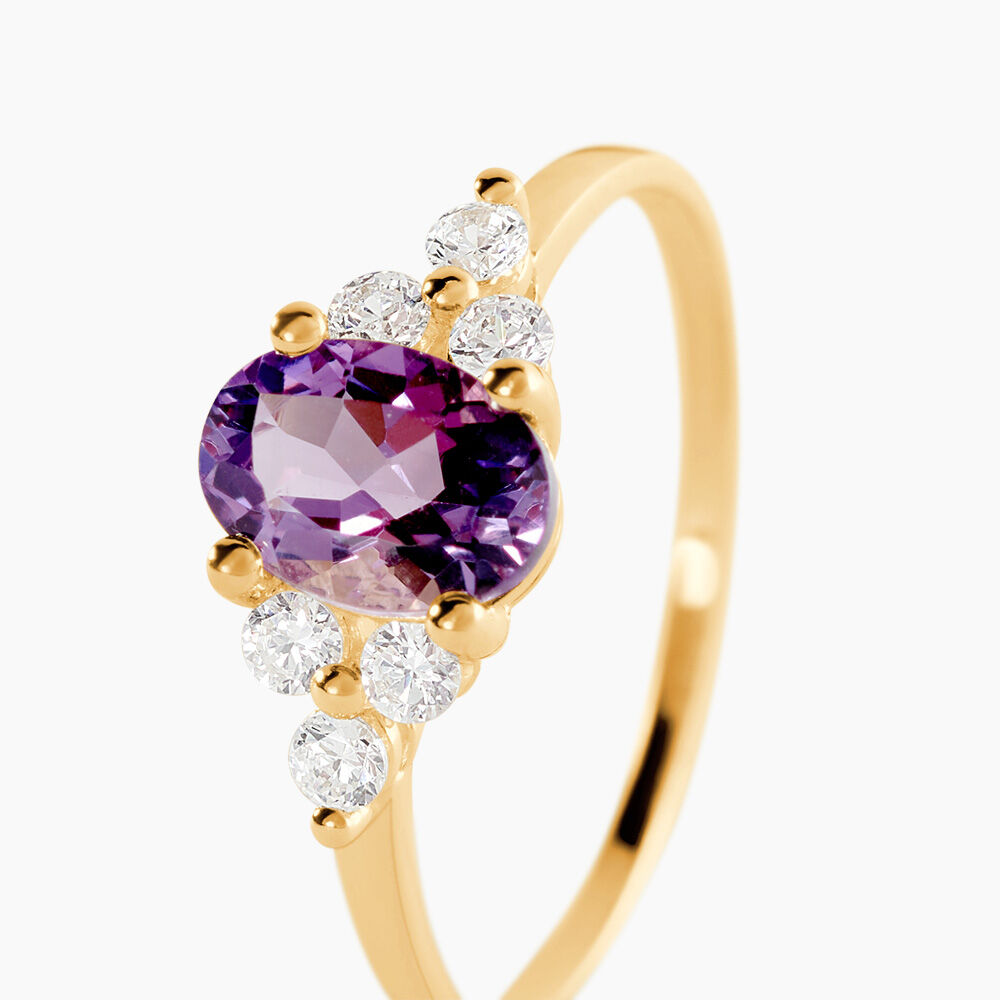 Bague Anaid Or Jaune Amethyste Et Oxyde De Zirconium - Bagues pierres fines Femme | Marc Orian