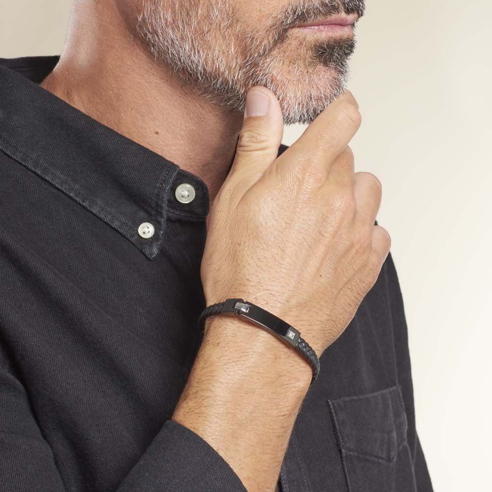 Bracelet Phebus Him Camille Acier Blanc Diamant - Bracelets cuir Homme | Marc Orian