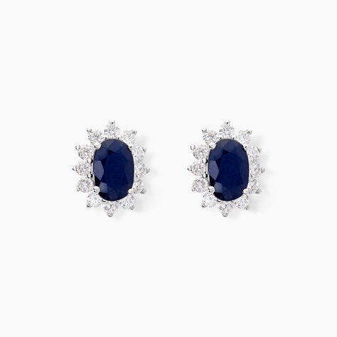 Boucles D'oreilles Or Blanc Saphir Diamants - Puces Femme | Marc Orian