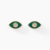 Boucles D'oreilles Puces Matiasma Or Jaune Malachite Diamant
