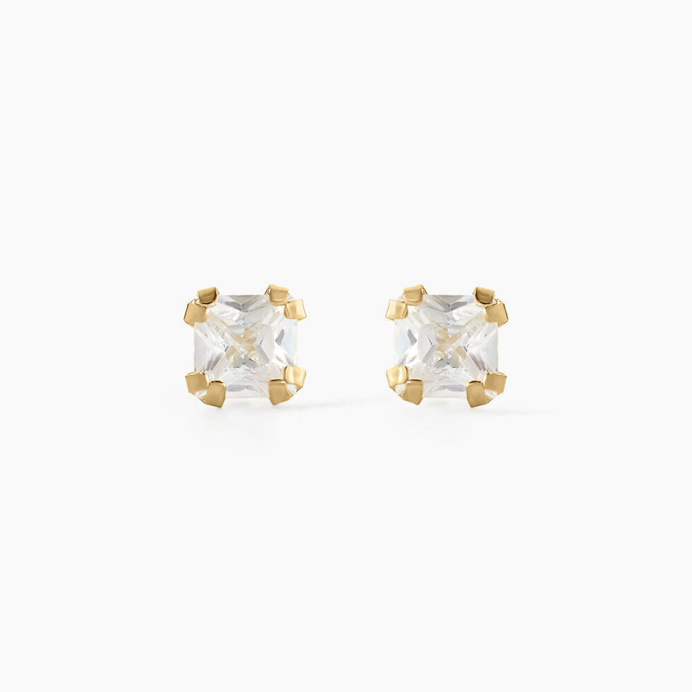 Boucles D'oreilles Puces Doreen Carre Or Jaune Oxyde De Zirconium - Puces Femme | Marc Orian