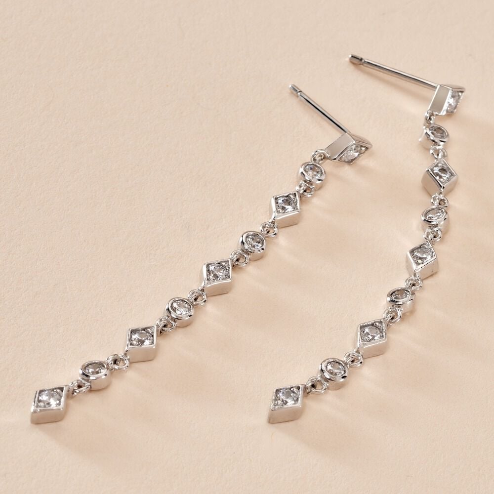 Boucles D'oreilles Pendantes Mascaret Argent Blanc Oxyde De Zirconium - Pendantes Femme | Marc Orian