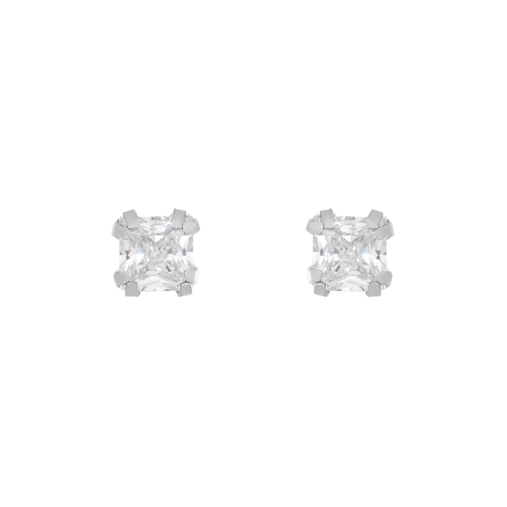 Boucles D'oreilles Puces Or Blanc Oxyde De Zirconium - Clous d'oreilles Famille | Marc Orian