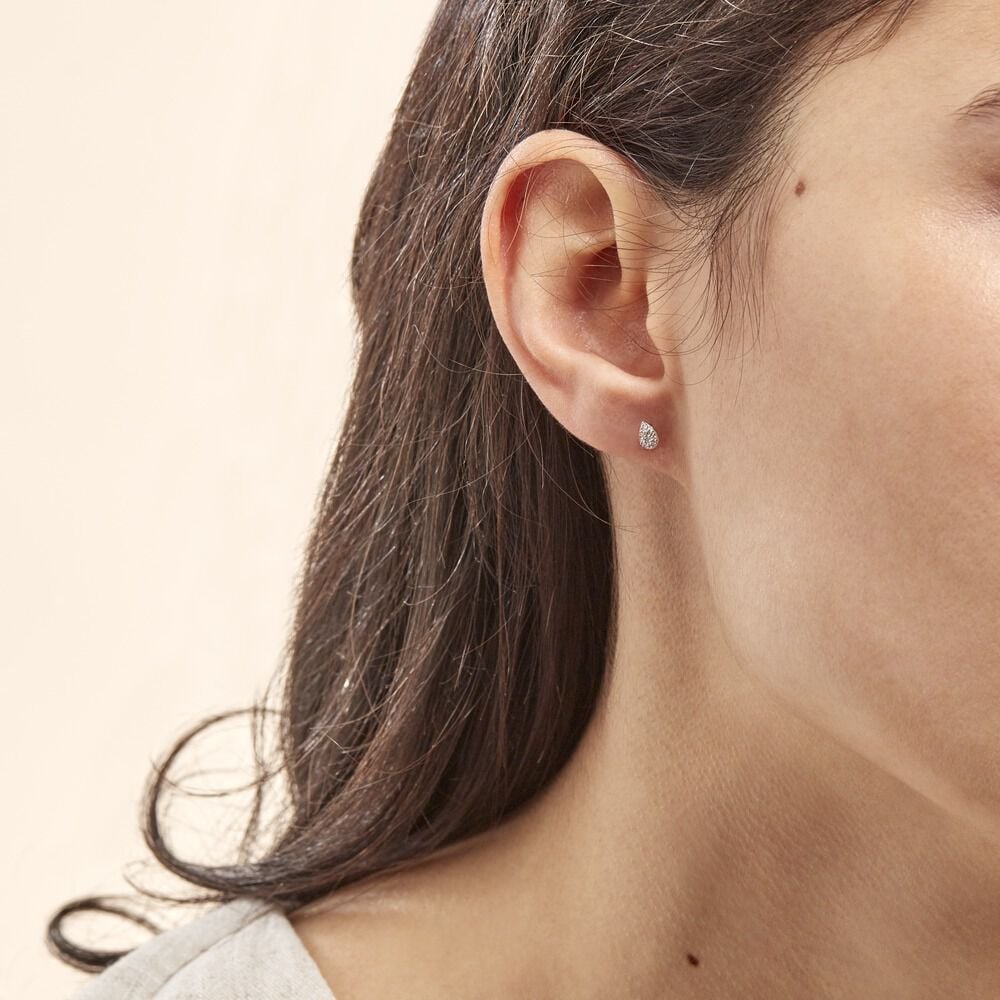 Boucles D'oreilles Puces Nevena Or Blanc Diamant - Puces Femme | Marc Orian