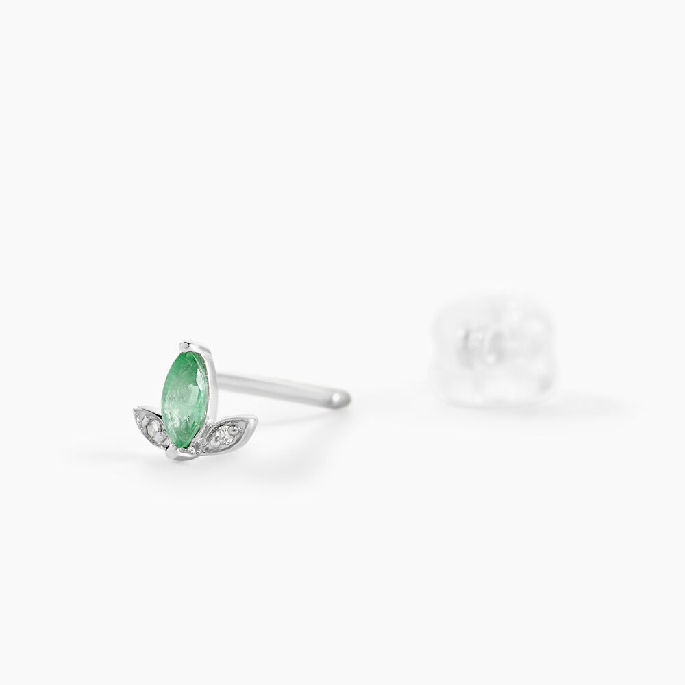 Boucles D'oreilles Puces Or Blanc Febe Emeraude Diamant -  Femme | Marc Orian