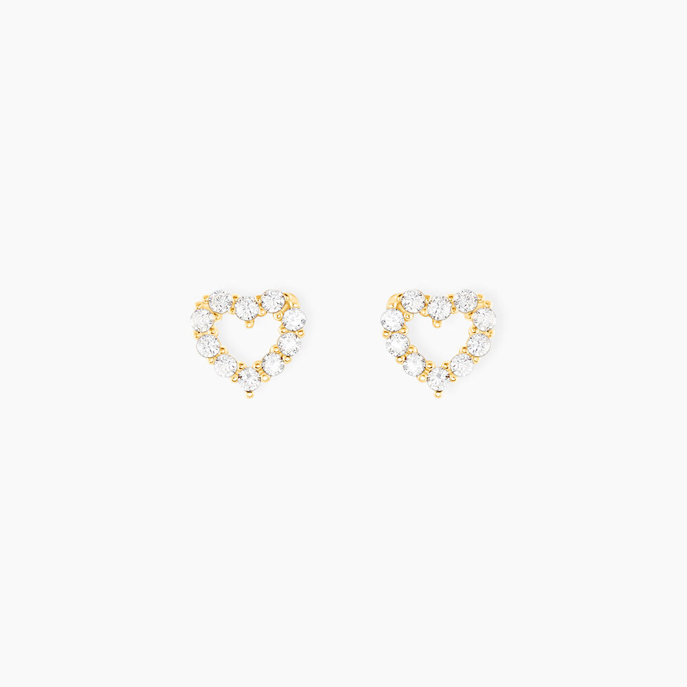 Boucles D'oreilles Puces Coeur Ajoure Or Jaune Oxyde De Zirconium - Puces Femme | Marc Orian