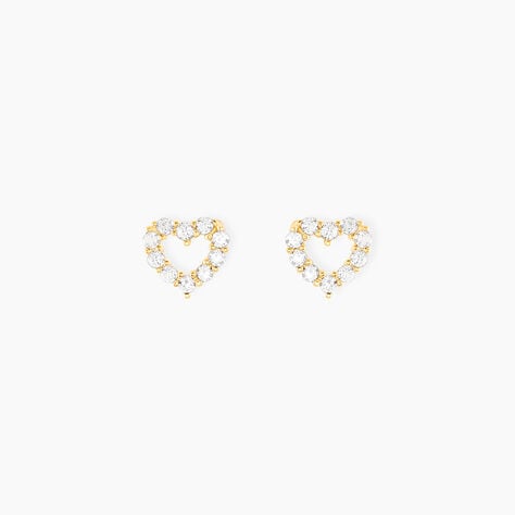 Boucles D'oreilles Puces Coeur Ajoure Or Jaune Oxyde De Zirconium - Puces Femme | Marc Orian
