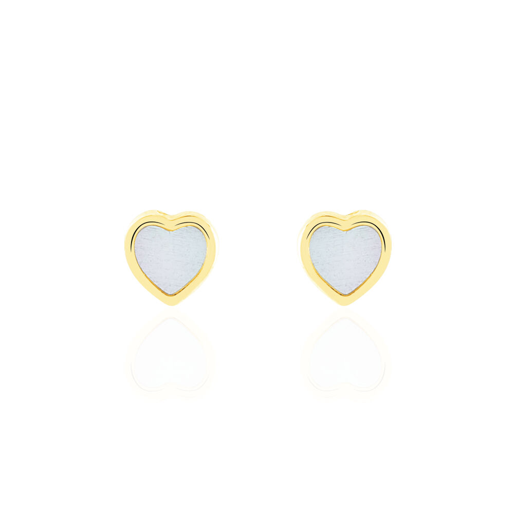 Boucles D'oreilles Puces Azalea Cœur Or Jaune Nacre - Puces Enfant | Marc Orian
