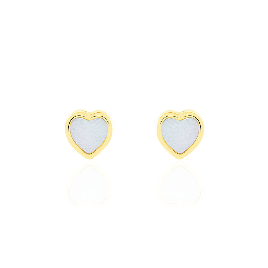 Boucles D'oreilles Puces Azalea Cœur Or Jaune Nacre - Puces Enfant | Marc Orian
