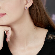 Boucles D'oreilles Puces Bertille Or Jaune Amethyste Et Oxyde - Clous d'oreilles Femme | Marc Orian
