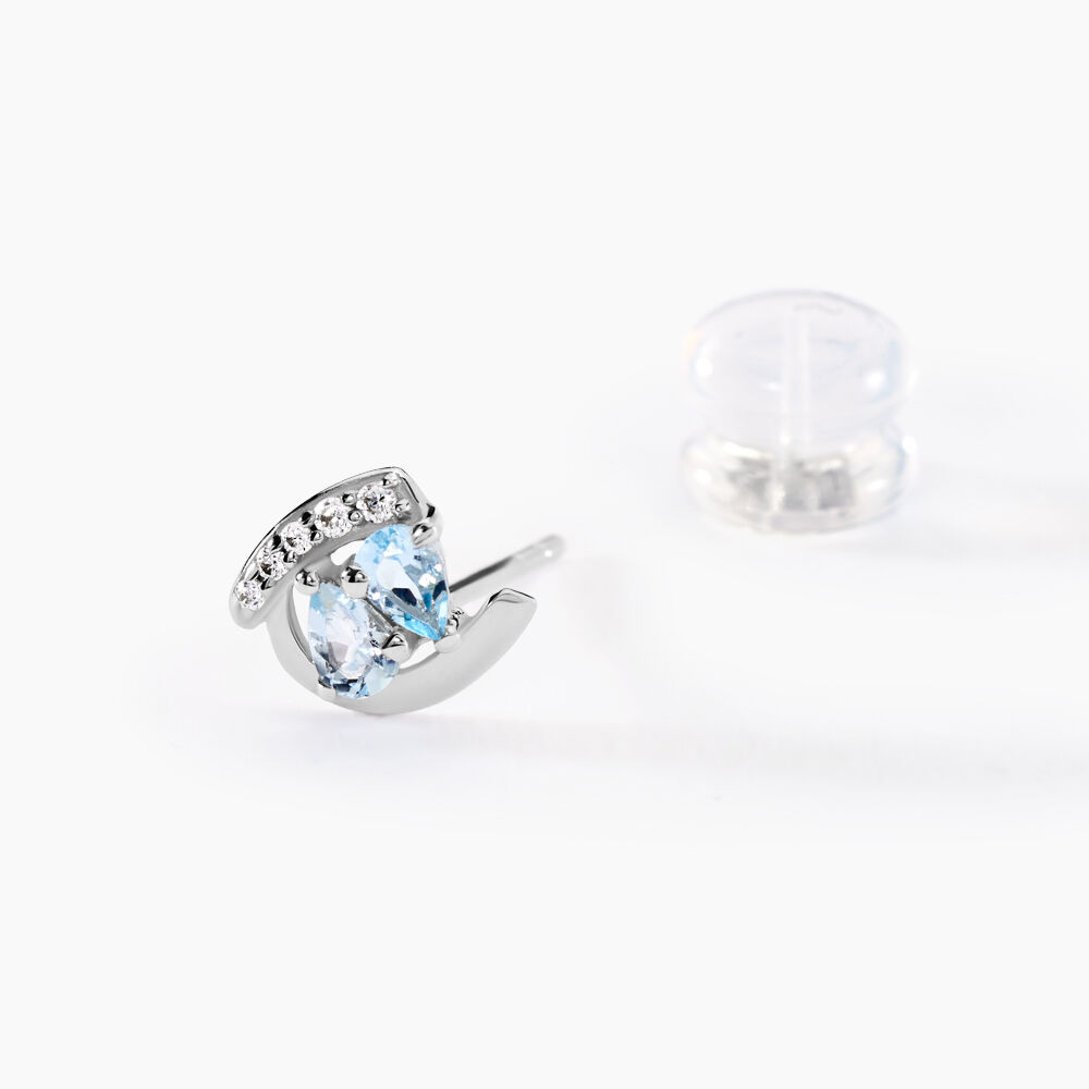 Boucles D'oreilles Puces Tya Or Blanc Topaze Et Oxyde De Zirconium - Puces Femme | Marc Orian