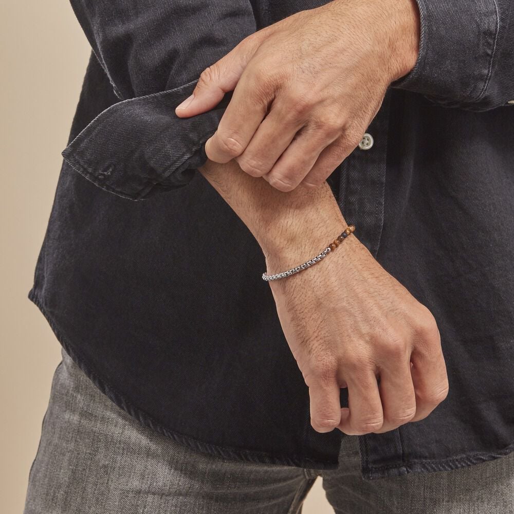 Bracelet Acier Blanc Christiano œil De Tigre Onyx - Bracelets chaînes Homme | Marc Orian