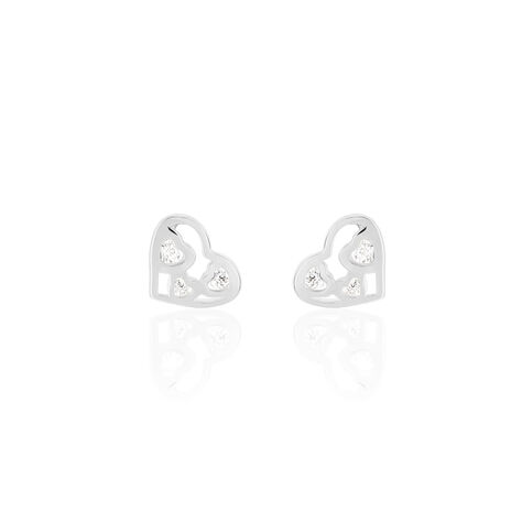 Boucles D'oreilles Puces Daria Cœur Or Blanc Oxyde De Zirconium - Puces Femme | Marc Orian