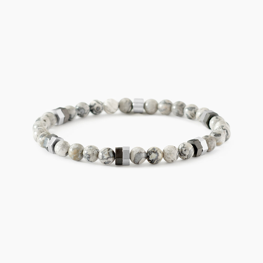 Bracelet Jourdan Acier Blanc Jaspe Africain - Bracelets cha&icirc;nes Homme | Marc Orian