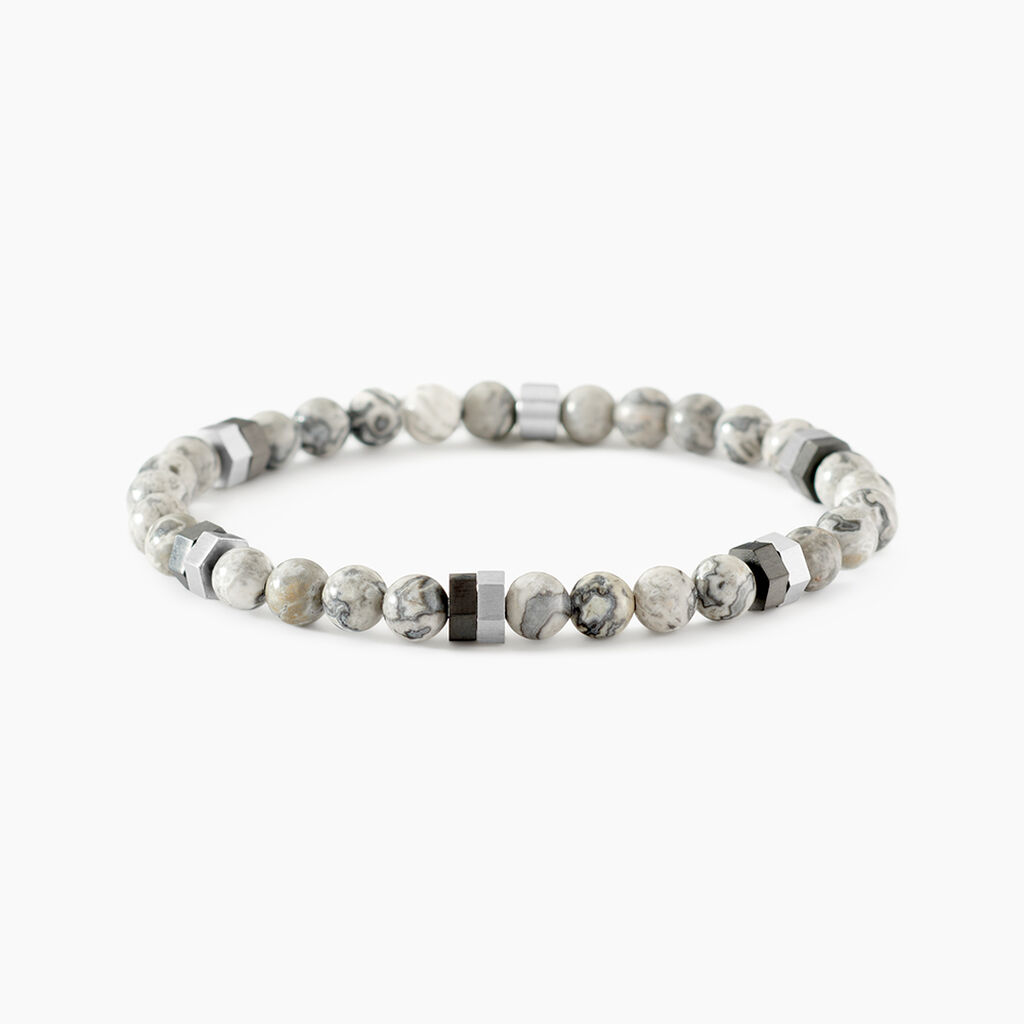 Bracelet Jourdan Acier Blanc Jaspe Africain - Bracelets cha&icirc;nes Homme | Marc Orian