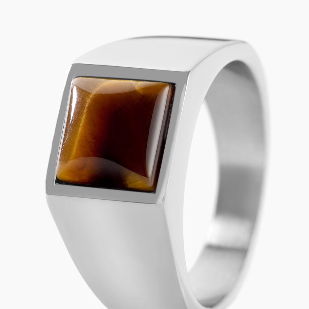 Chevaliere Acier Blanc Selim &oelig;il De Tigre - Bijoux fantaisie Homme | Marc Orian
