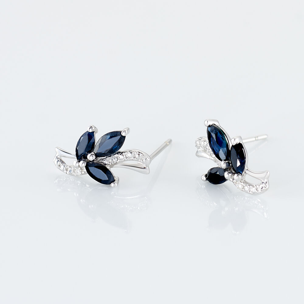 Boucles D'oreilles Puces Angie Or Blanc Saphir Et Diamant - Puces Femme | Marc Orian