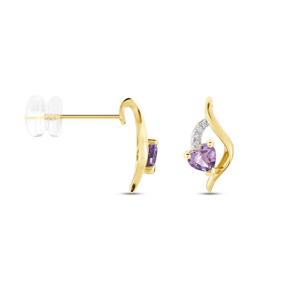 Boucles D'oreilles Puces Silucia Or Jaune Améthyste Oxyde De Zirconium - Puces Femme | Marc Orian
