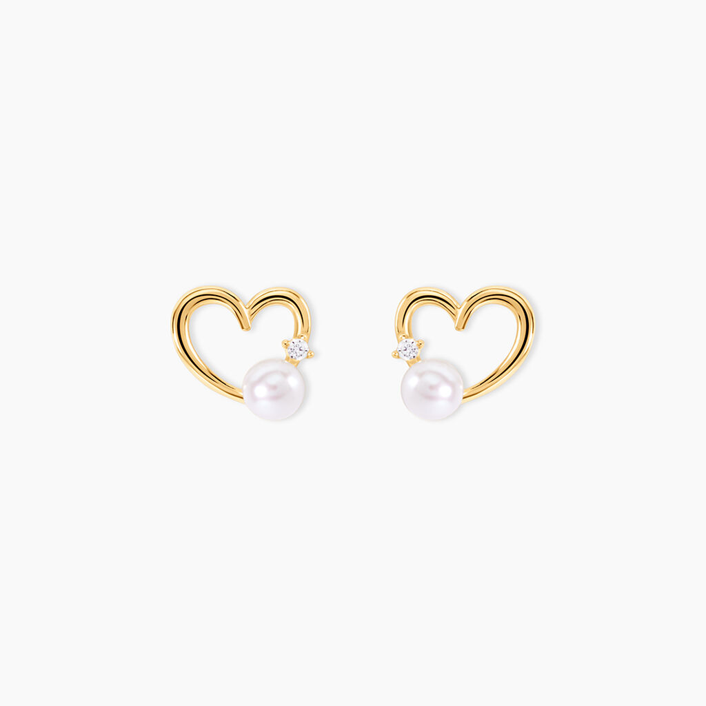 Boucles D'oreilles Puces Or Jaune Fergus Perle De Culture Oxyde - Boucles d'oreilles mariage Femme | Marc Orian