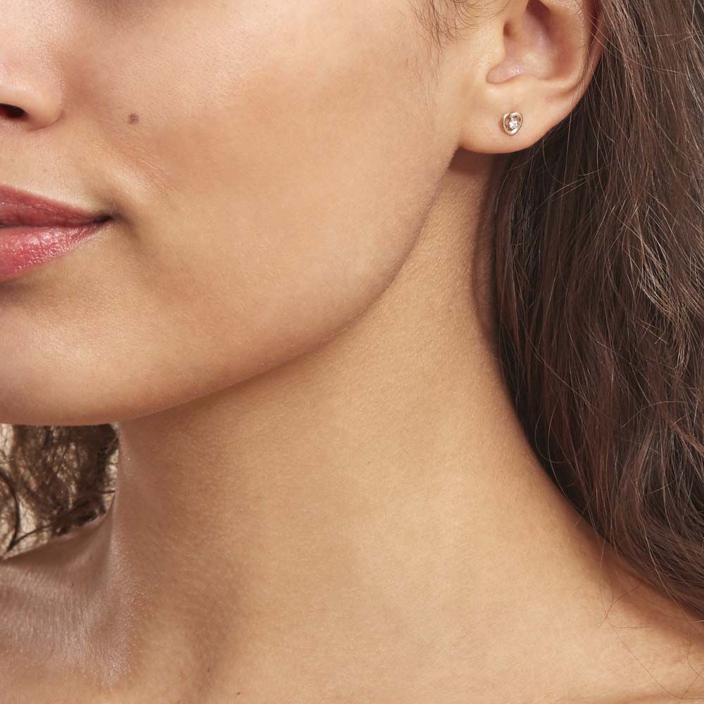 Boucles D'oreilles Puces Daria Cœur Or Jaune Oxyde De Zirconium - Puces Famille | Marc Orian