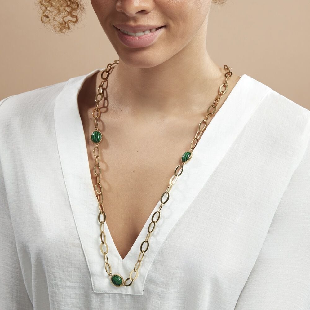 Collier Julyan Acier Doré Malachite - Colliers avec pierres Femme | Marc Orian