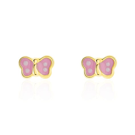 Boucles D'oreilles Puces Papillon Rose Or Jaune - Puces Enfant | Marc Orian