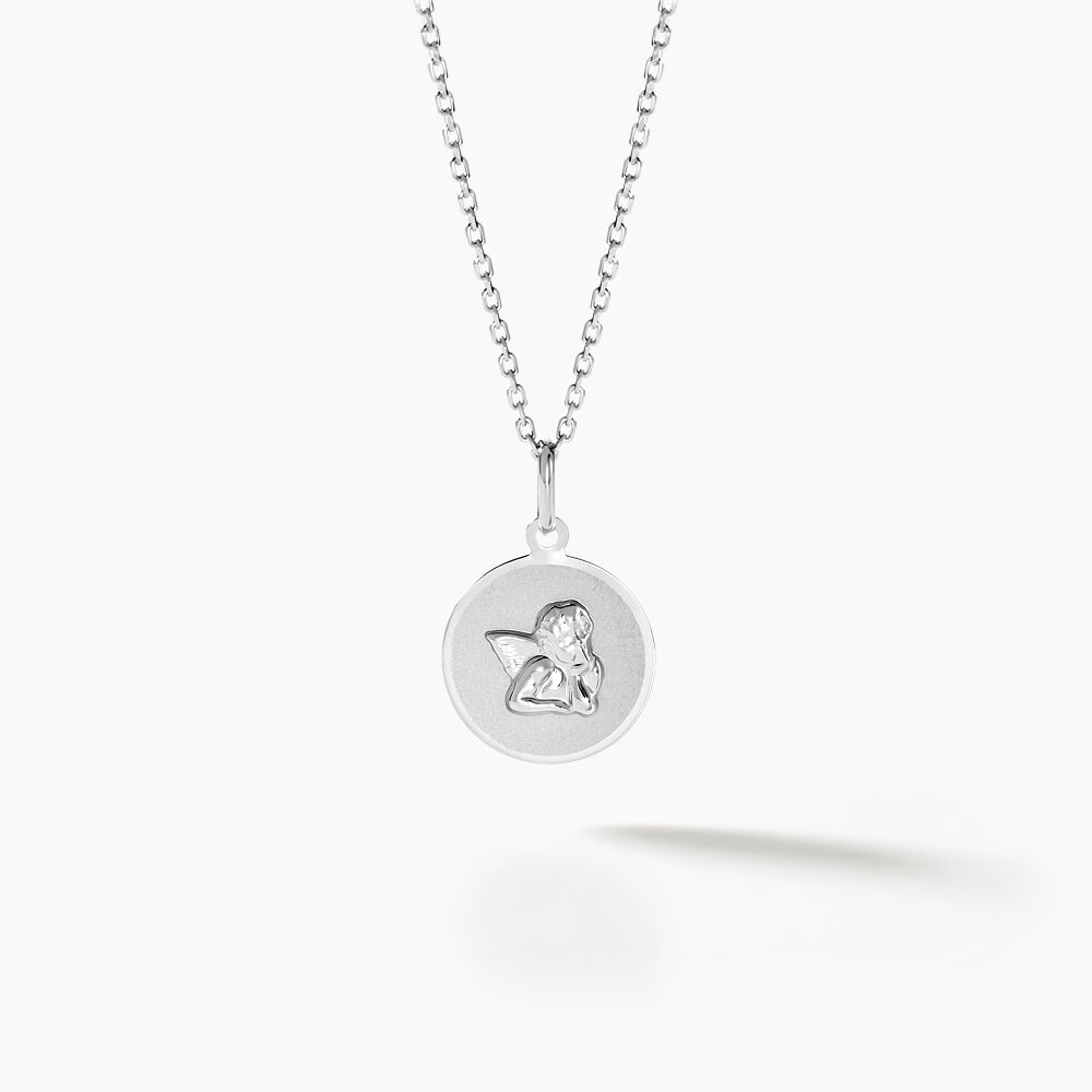 Pendentif Ange Rond Satine Or Blanc - Médailles et médaillons Enfant | Marc Orian